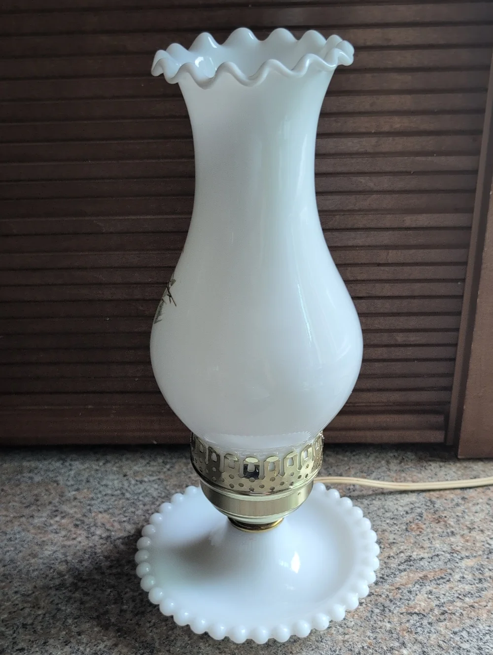 Vintage Milk Glass Hobnail Night Hurricane Electric Table Lamp Hand Painted